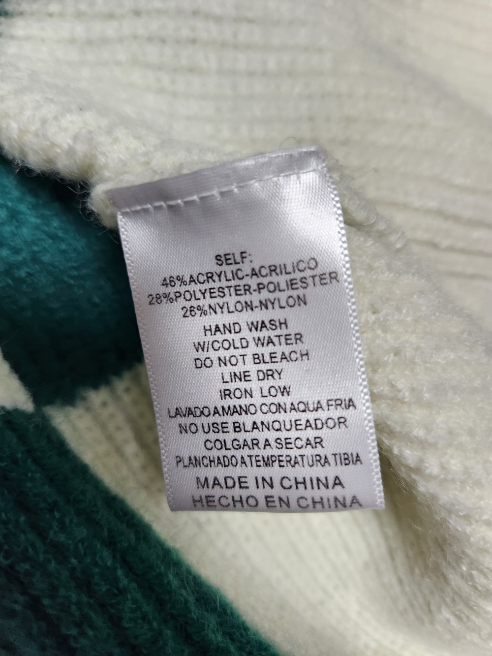 Checkerboard Crewneck Sweater in Green and Cream - Women's Knit Pullover - Picture 7 of 7